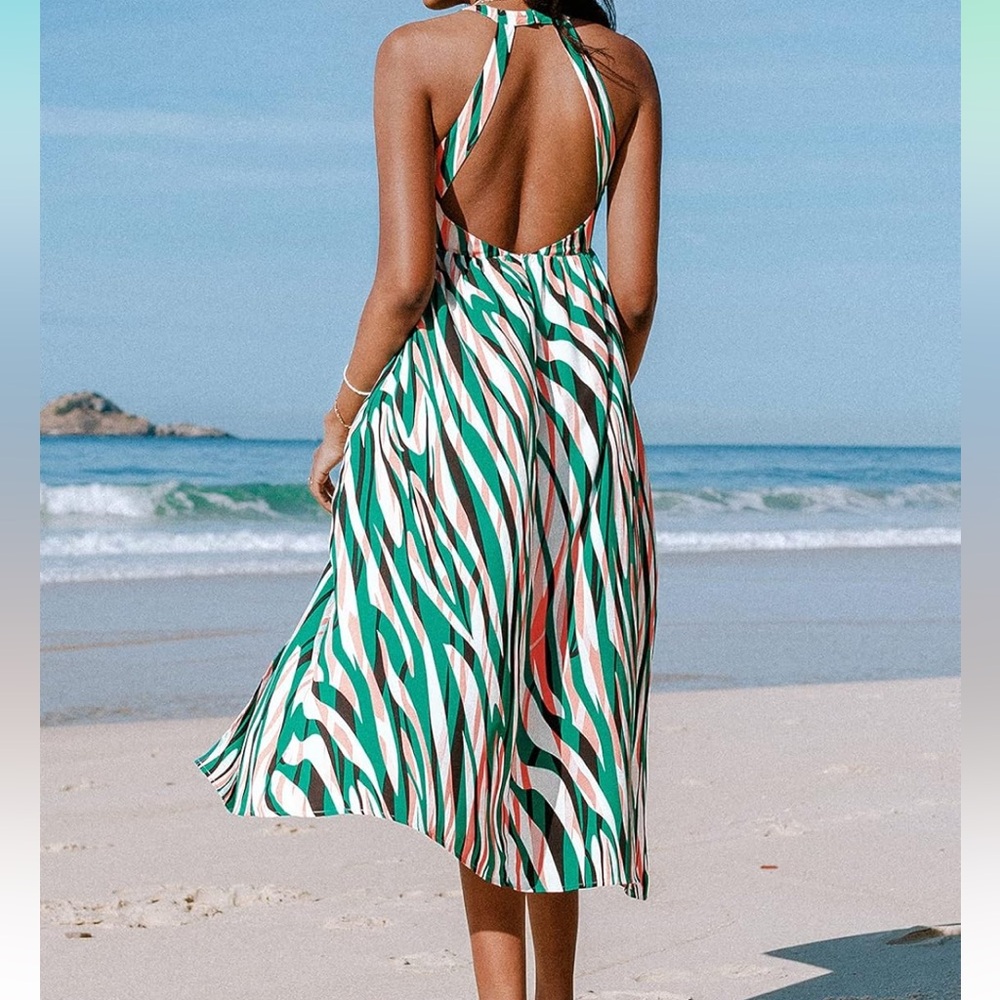 CUPSHE Women's Sexy Backless Zebra Print Ruched Cut Out Maxi Dress - Picture 2 of 3